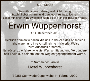 Todesanzeige von Erwin Wüppenhorst von SYK