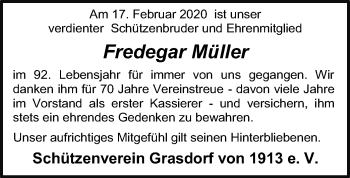 Todesanzeige von Fredegar Müller von SYK