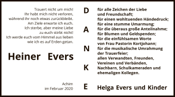 Todesanzeige von Heiner Evers von SYK