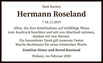 Todesanzeige von Hermann Roseland von SYK