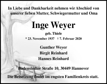 Todesanzeige von Inge Weyer von SYK