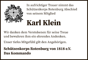 Todesanzeige von Karl Klein von SYK