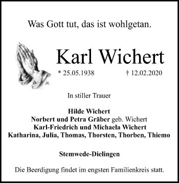 Todesanzeige von Karl Wichert von SYK