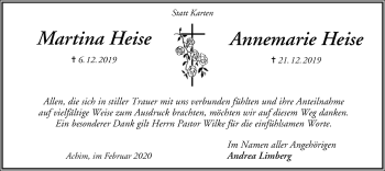 Todesanzeige von Martina und Annemarie Heise von SYK