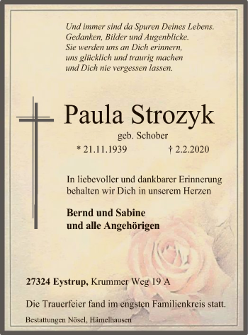 Todesanzeige von Paula Strozyk von SYK