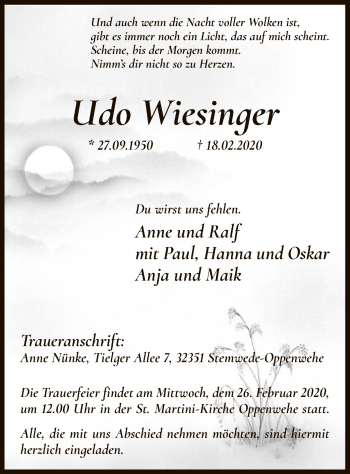 Todesanzeige von Udo Wiesinger von SYK