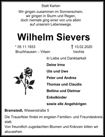 Todesanzeige von Wilhelm Sievers von SYK