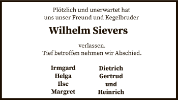 Todesanzeige von Wilhelm Sievers von SYK