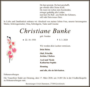 Todesanzeige von Christiane Bunke von SYK