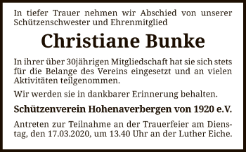 Todesanzeige von Christiane Bunke von SYK