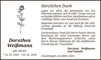 Todesanzeige von Dorothea Weißmann von SYK