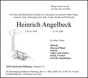 Todesanzeige von Heinrich Angelbeck von SYK