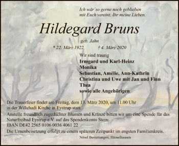 Todesanzeige von Hildegard Bruns von SYK