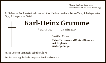 Todesanzeige von Karl-Heinz Grumme von SYK