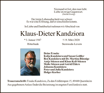 Todesanzeige von Klaus-Dieter Kandziora von SYK