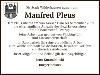 Todesanzeige von Manfred Pleus von SYK