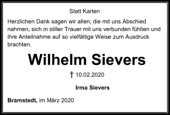 Todesanzeige von Wilhelm Sievers von SYK