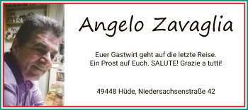 Todesanzeige von Angelo Zavaglia von SYK