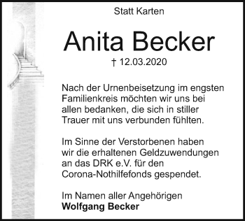 Todesanzeige von Anita Becker von SYK
