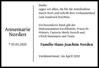 Todesanzeige von Annemarie Norden von SYK