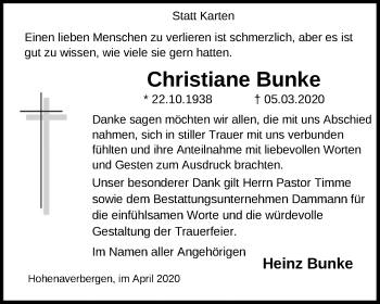 Todesanzeige von Christiane Bunke von SYK
