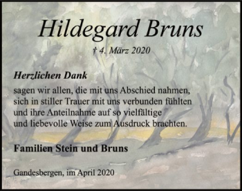 Todesanzeige von Hildegard Bruns von SYK