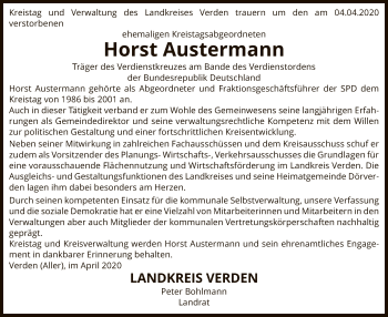 Todesanzeige von Horst Austermann von SYK