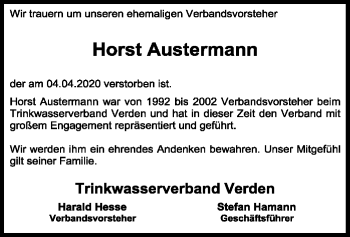 Todesanzeige von Horst Austermann von SYK