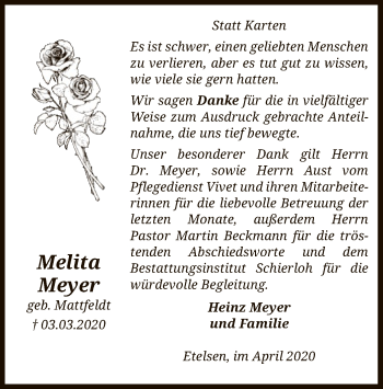 Todesanzeige von Melita Meyer von SYK