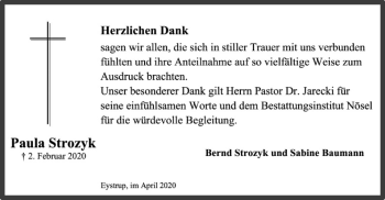 Todesanzeige von Paula Strozyk von SYK