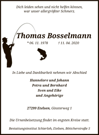Todesanzeige von Thomas Bosselmann von SYK