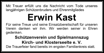 Todesanzeige von Erwin Kast von SYK