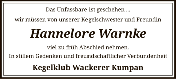 Todesanzeige von Hannelore Warnke von SYK