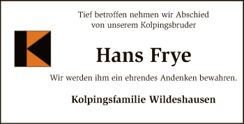 Todesanzeige von Hans Frye von SYK
