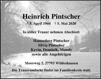 Todesanzeige von Heinrich Pintscher von SYK