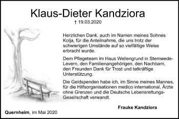 Todesanzeige von Klaus-Dieter Kandziora von SYK