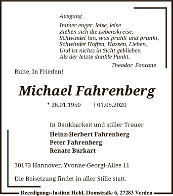 Todesanzeige von Michael Fahrenberg von SYK