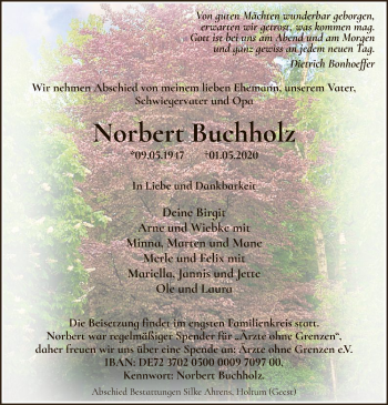 Todesanzeige von Norbert Buchholz von SYK