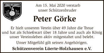 Todesanzeige von Peter Görke von SYK