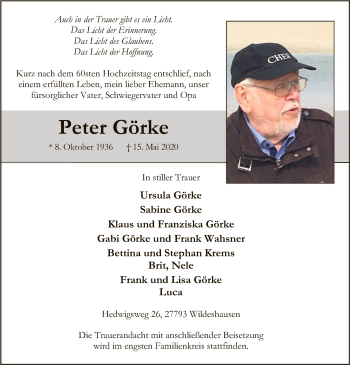 Todesanzeige von Peter Görke von SYK