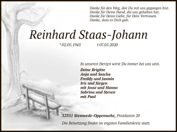 Todesanzeige von Reinhard Staas-Johann von SYK