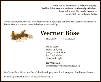 Todesanzeige von Werner Böse von SYK