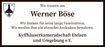 Todesanzeige von Werner Böse von SYK