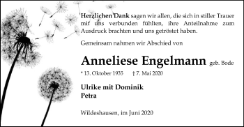 Todesanzeige von Anneliese Engelmann von SYK