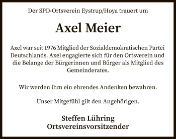 Todesanzeige von Axel Meier von SYK