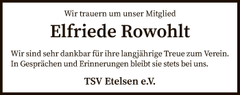 Todesanzeige von Elfriede Rowohlt von SYK