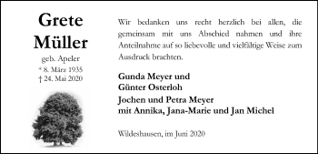 Todesanzeige von Grete Müller von SYK