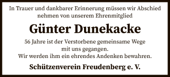 Todesanzeige von Günter Dunekacke von SYK