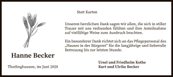 Todesanzeige von Hanne Becker von SYK