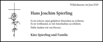 Todesanzeige von Hans Joachim Spierling von SYK